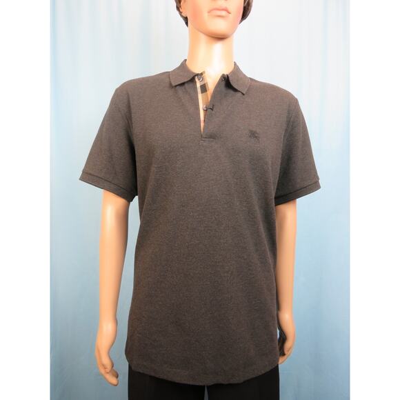 NWT BURBERRY OXFORD DARK GRAY COTTON CHECK LOGO SHORT SLEEVE POLO SHIRT S - Picture 1 of 12